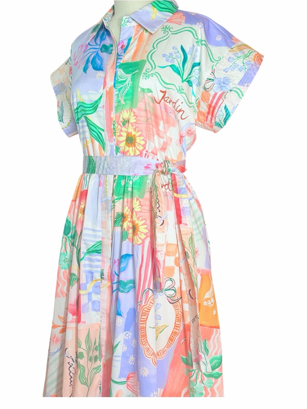 Prosperina Savannah Peach Multi Floral Cotton Midi Shirt Dress NWT M - Picture 7 of 16